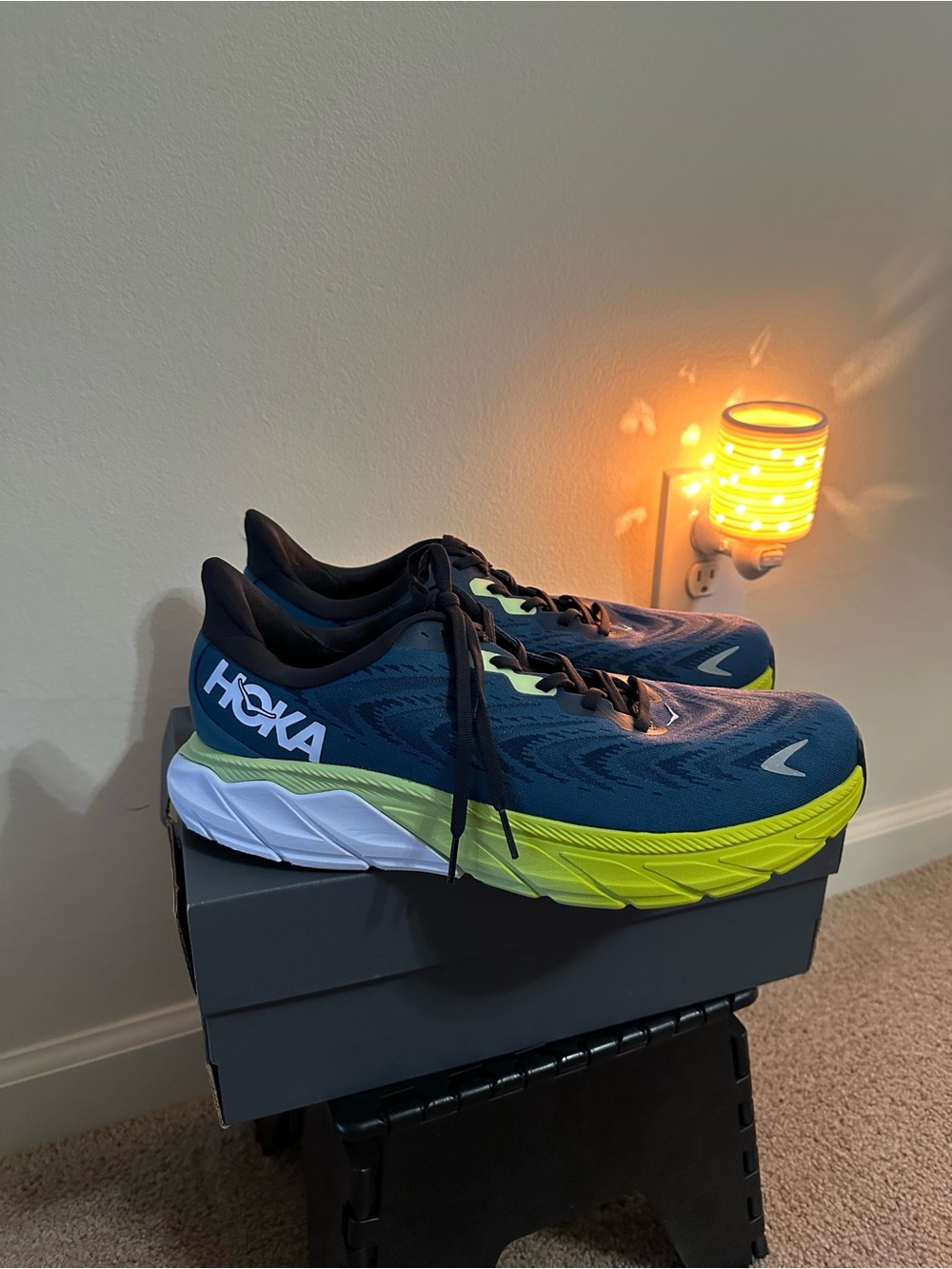 Hoka Men's Navy and Lime Performance Running Shoes
